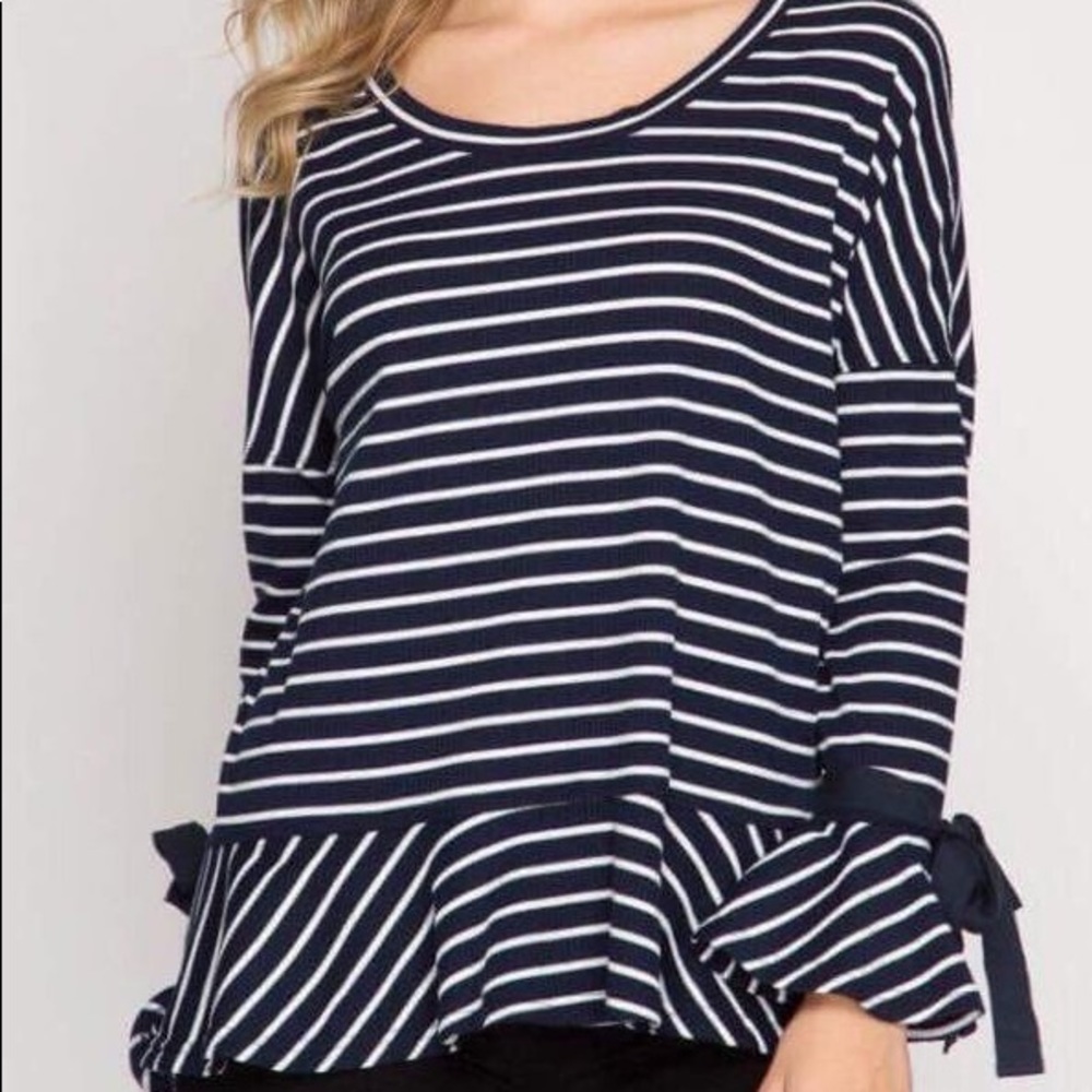 New Navy & White Stripe Top